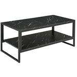 HOMCOM Two-Tier Laminate Marble Print Table Top Coffee Table w/Metal Frame Foot Pads Elegant Modern Style 2 Shelves Home Display Storage Unit Living Room