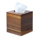 YANGQIHOME Acacia Wood Tissue Box Cover, Square Wooden Tissue Holder for Bathroom, Living Room, Dining Table, Decorative Cube Facial Tissue Box Cover, 13.5 x 13.5 x 15.7 cm