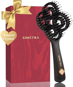 Simetra Detangler Hair Brush for Women and Men, Holiday Present - Original Detangling Brush for Curly Hair/Wet & Dry Hair, Natural Boar Bristles Hairbrush - Natural Crystal Inlay & 14K Gold Plating