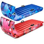 Slippery Racer Giant Inflatable Toboggan Snow Sled for Adults and Kids, Durable Heavy Duty, 2 Pack Red and Blue, 60"