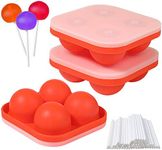 Webake Lollipop Molds Set of 3, Silicone Sphere Hard Candy Sucker Molds with 100 Paper Lollipop Sticks, Round 3D Candy Ice Chocolate Cake Pop Molds with Lids