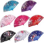 Jtku Handicraft Hand Fan Silk Sakura Butterfly Printed Japanese Folding Hand Fan (Multi Colors) Pack Of 1