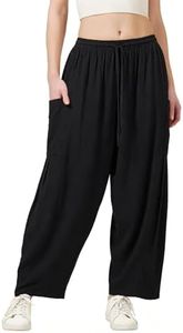 GRAN ORIENTE Loose Wide Leg Linen Pants Women,Barrel Baggy Palazzo Trousers,Summer Flowy Pants for Beach Vacation Travel KB4131-Black-L