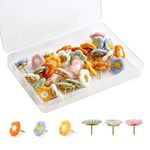 KINBOM Flower Push Pins, 30pcs Flower Thumb Tacks Decorative Push Pins Bulletin Board Tacks Color Push Pin for Map Cork Board Photo Display Office Home (6 Colors)