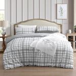 PHF Washed Soft Duvet Cover Set King Size, 3PCS Checkered Comforter Cover Set, Ultra Soft Duvet Cover with Pillow Shams Bedding Collection(King Size, 220 x 230 cm, Grey&White)