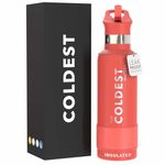 The Coldest Sports Water Bottle Vacuum Insulated Stainless Steel Hydro Travel Mug - Ice Cold Up to 36 Hrs/Hot 13 Hrs Double Walled Flask - with Flip Top Lid 2.0 - 621ml (Red)