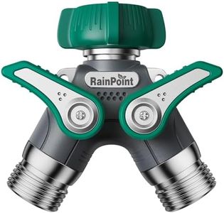 RAINPOINT Garden Hose Splitter 2 Way Heavy Duty, 3/4'' Connector Water Hose Bib Y Spigot Splitter with Shut-Off Valve, 100% Metal Body Full Flow Outdoor Water Faucet Adapter Fittings (1 Pack)