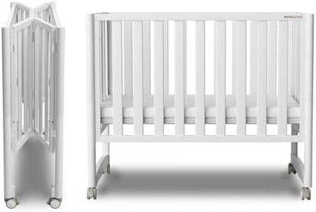 MAMAZING EvoNook 6-in-1 Convertible Mini Crib, 100% New Zealand Solid Wood, 4 Adjustable Mattress Heights, Crib with Mattress, White