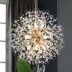 Mivenda Gold Crystal Chandeliers 12-Light Modern Dandelion Light Fixture,Firework Chandelier,Personalized Ceiling Hanging Lighting for Bedroom,Dining Room,Living Room Chandelier