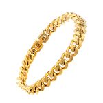 Tuewut Stainless Steel 8mm Cuban link bracelet for men/women/boy,Silver/18K Gold Plated 7/8/9 inch Fashion HIP HOP Jewelry Bracelet for Gifts, 7", No Gemstone