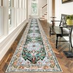 U'Artlines Boho Hallway Runner Rug 2.6'x20' Vintage Farmhouse Laundry Rug Runner Accent Area Rug Carpet Non Slip Washable Kitchen Rug Entryway Runner Mat Throw Rug for Living Room(Green)