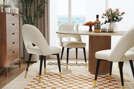 LukeAlon Classic Velvet Dining Chairs Set of 4, Upholstered Open Back Kitchen Chairs with Metal Legs Armless Side Chairs Mid Century Dining Chair for Dining Room, Beige
