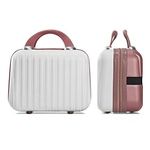 EVVIX Makeup Travel Case Hard Shell Cosmetic Bag Small Portable Makeup Bag Hand Luggage with Elastic Band Mini ABS Carrying Suitcase for Women Girls, White&Rosegold (JK-46)