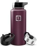 IRON °FLASK Sports Water Bottle - Wide Mouth with 3 Straw Lids - Stainless Steel Gym & Outdoor Bottles for Men, Women & Kids - Double Walled, Insulated Thermos, Metal Canteen - Burgundy, 32 Oz