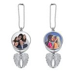 Jovivi Personalised Photo Printed Car Mirror Hanging Accessories Double Side Engraved Picture Frame Holder Customised Angel Wings Pendant Ornament Bag Charm Gifts, Silver