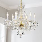 AGV Lighting CH003 Crystal Chandeliers, Maria Theresa Design Light Fixture, Perfect for Living Space, D22" x H20", Adjustable Chain 159", 6-Lights Sockets, Shinny Gold Finish