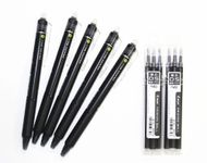 Pilot Frixion Ball Knock Retractable Erasable Gel Ink Pens,fine Point, - 0.5 Mm - Black Ink- Value set of 5 & 6 Gel Ink Pen Refill Pack