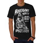 Wellcoda Hooligans Motor Club Mens T-Shirt, Ride Graphic Design Printed Tee Black 3XL