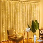 Afaiup Curtain Fairy Lights 2x2m,led Curtain Lights Indoor, 200 LED Curtain Fairy Lights Hanging USB Light Curtain Warm White for Christmas, Wedding, Party,Wall, Home Decorations