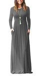 AUSELILY Women Long Sleeve Loose Plain Plus Size Maxi Dresses Casual Long Dresses with Pockets (Gray,XL)