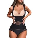 Chumian Bodysuit for Women Shapewear Waist Trainer Body Shaper Mesh Slimming Shaping Bodysuits Tummy Control Top (Black, M)