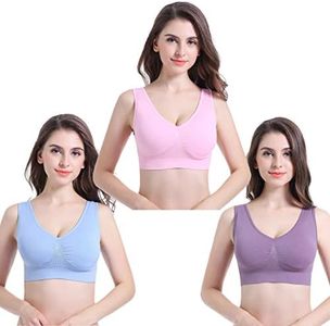 PRETTYWELL Sleep Bra for Women, Comfort Seamless Wireless Stretchy Sports Bra, 3 Pack Yoga Bra, with Removable Pads