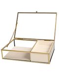 Ylu Yni Glass Jewelry Box for Women, with Velvet Tray and Trinket Organizer inside, Clear Display Case for Earring, Ring, Necklace (Creamy White)