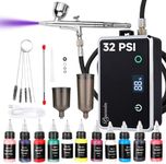 Upgraded Cordless Airbrush Kit with Compressor, Dual Action Trigger, 70" Air Hose & 4 Gears Pressure Sensor, 20-32 PSI, Type-C Rechargeable, Ideal for Nail Art, Makeup, Cake Decorating & Crafts