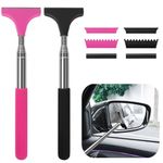 Qoosea Side Mirror Squeegee 2 PCS Car Mirror Wiper with Extra Snow & Ice Scraper Retractable Mini Squeegee for Car Rearview Mirror with Foam Handle (Black&Pink)