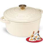 Overmont Enameled Cast Iron Dutch Oven - 5.5QT Cookware with Cookbook Cotton Heat-resistant Caps - Heavy-Duty Enamel Pot with Lid for Braising Stews Roasting Bread Baking White