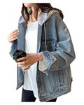 LifeShe Women's denim jacket with hood oversized distressed jean jackets hoodie, Blue, X-Large