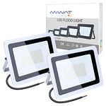 Ubanner (2 Pack 220V LED Flood Light,Cool White, IP68 Waterproof Super Bright Security Lights, Outdoor Floodlight for Yard, Garden, Playground, Basketball Court [Energy Class A+] (100W)