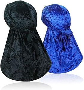 ASHILISIA 2 PCS Crushed Velvet Wave Durag – Premium Soft Durag Headwear with Extra Long Tail Perfect for 360 Waves