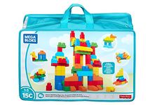 MEGA BLOKS Fisher-Price Toddler Block Toys, Deluxe Building Bag with 150 Pieces and Storage Bag, For Kids Age 1+ Years