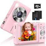 Digital Camera 1080P Kids Camera for Photography 44MP Point and Shoot Camera 16X Zoom Small Cameras for Kids Girls Boys Children with 32GB Card & 2 Batteries (Pink)