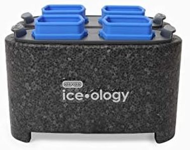 Dexas ice•Ology Silicone Clear Ice Maker Tray for Crystal Clear Craft Cocktail Ice, 4 Count Cube Tray, blue and black