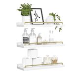 RYOFOBETTO Floating Shelves for Wall Decor, White and Gold Shelves for Bathroom, Living Room, Bedroom, Picture Frames, Plants, Kitchen (Set of 3)