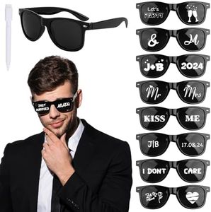 BOOMTOP 12pcs Lunettes de Soleil Noir Lunette avec Marqueur Blanc Décoration DIY Accessoires de Fête Mariage EVJF En Plein Air Shopping Courses pour Femmes Hommes Unisex