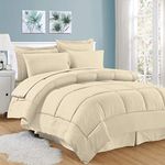 Sweet Home Collection 8 Piece Bed in A Bag with Dobby Stripe Comforter, Sheet Set, Bed Skirt, and Sham Set - King - Beige