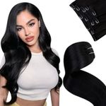 LaaVoo Clip in Hair Extensions Real Human Hair Black Hair Extensions Clip in Seamless Remy Real Hair Extensions Clip in Human Hair 12 Inch 5pcs 80g #1