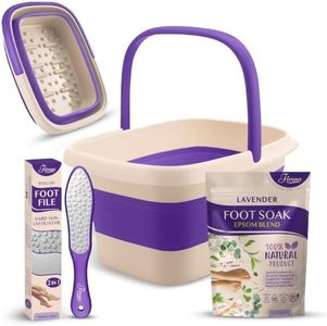 Fivona Foot Care Kit 3 in 1 - Foot Soak Blend with Epsom Salt, Lavender and Essential Oils - Collapsible Foot Soak Basin - Dual Action Foot File