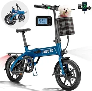 Favoto Aluminum Lightweight Folding Electric Bike - 14" Ebike for Adults with 36V 10.4Ah, 374WH Battery Up to 25 Miles 18MPH, Dual Disc Brakes Bicycle for Commuting, UL 2849 Certified, Blue