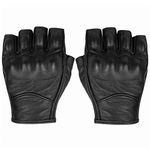 Sibewora Motorcycle Fingerless Gloves for Men Women Black Leather Motor Riding Gloves Half Finger Gloves (Large)