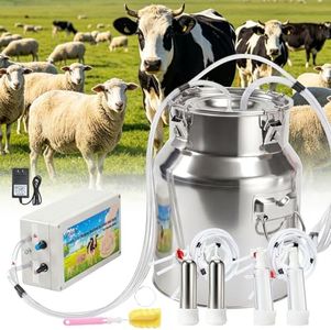 Upgraded 14L 2-in-1 Cordless Electric Milking Machine for Goats, Cows & Sheep, 304 Food-Grade Stainless Steel Bucket, Adjustable Suction Pulsation Vacuum Pump Milker with 4 Teat Cups, Portable Milker
