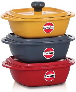 Hawkins Kitchen Gift Pack 2023 (23DGP) 3 Pieces Set of Die-Cast Square Mini Casseroles for Cooking, Reheating, Serving and Storing, Aluminium, Red, Yellow, Grey, 2.25 litre