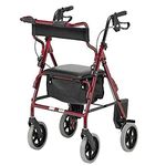 DAYS Four Wheeled Rollator Walker with Breaks, Foot Rest and Basket, Mobility and Support Aid for Elderly, Disabled and Handicapped Users, Burgundy