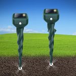 Solar Mole Repellent, Sonic Mole Repeller Stakes 2 Pack, Ultrasonic Mole Deterrent Outdoor, Waterproof Animals Repeller Snake Repellent Repels Moles Voles Gophers Rats Rodents for Lawn Garden