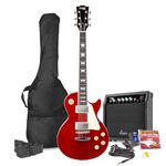 Max GigKit Beginner Electric Guitar Package with Amplifier, Tuner, Strap, Bag and Strings Set - LP Style Dark Red