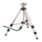 Relaxdays Sprinkler, Telescopic Tripod Stand, Spray Range up to 9 m, Angle 0-360°, Impact, Metal, Silver/Black, 90 x 94 x 82 cm