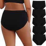 INNERSY Women's Plus Size XL-5XL Cotton Underwear High Waisted Stretchy Briefs 5-Pack(Black,4X-Large)